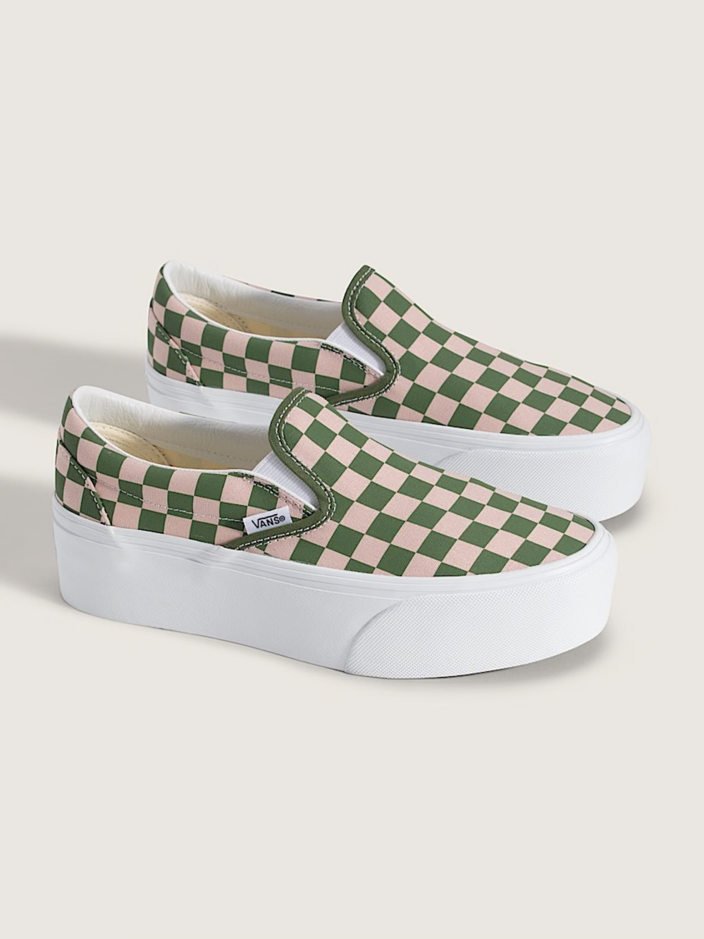 Vans Classic Slip-On Platform Checkerboard Sepia Rose Pink Pine Forest Green 6.5
